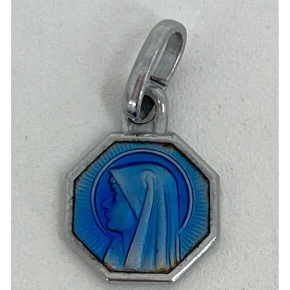 Virgin Mary Lourdes Blue Enamel Pendant Charm Mini Tiny 1/4" Catholic Religious - Picture 1 of 3